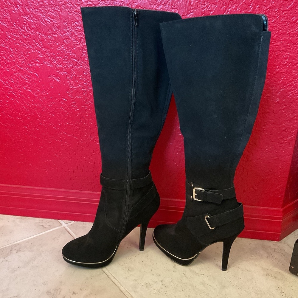 Abrindle Women's Boots Size 7m Black w/gold Trim, Man-made Material, 3 In Heel